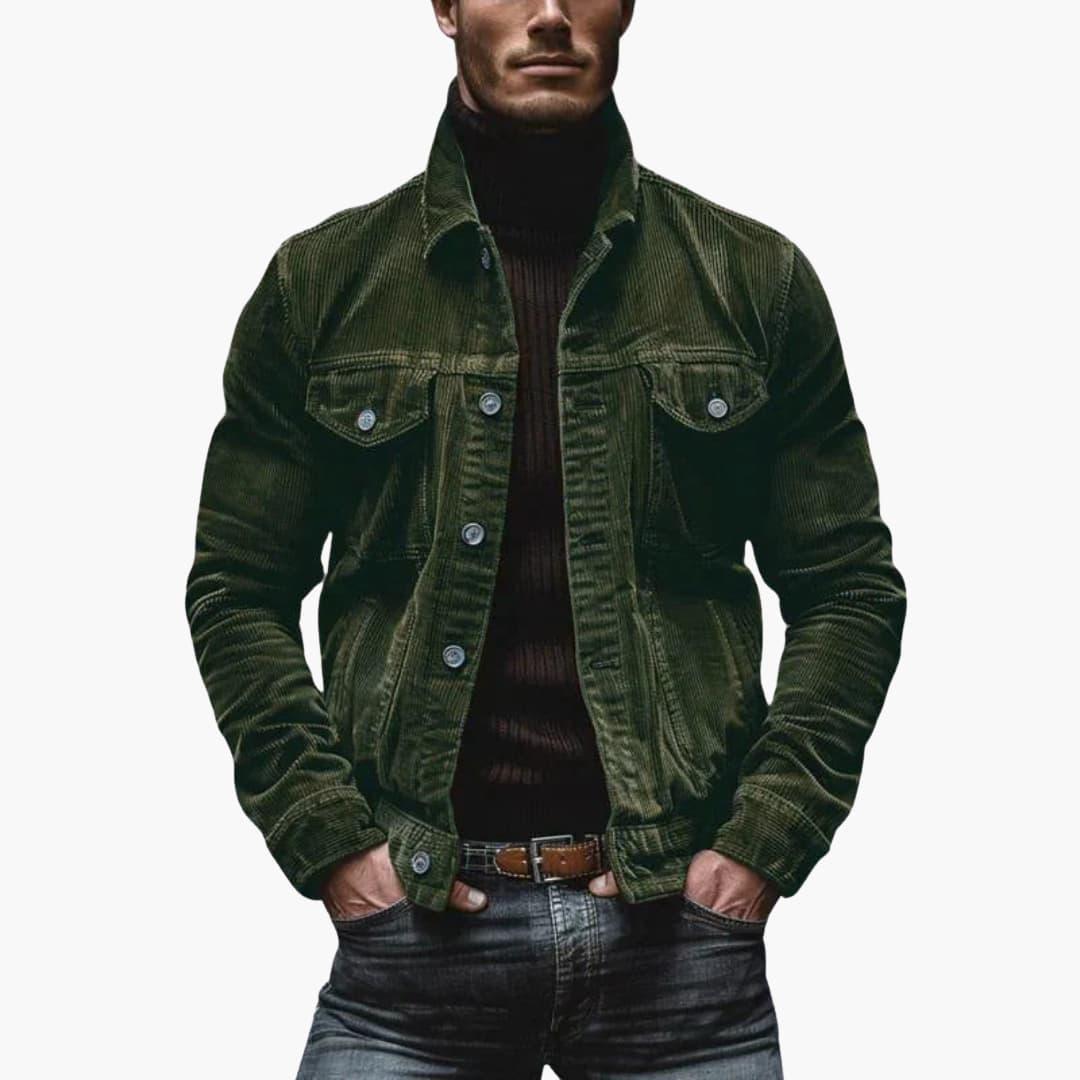Men Jacket | Relaxed Fit Corduroy with Button-Front Closure