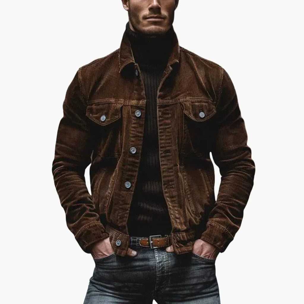 Men Jacket | Relaxed Fit Corduroy with Button-Front Closure