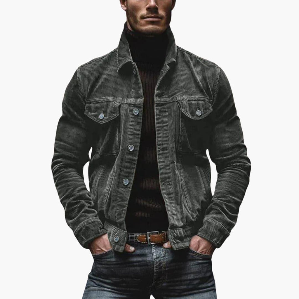 Men Jacket | Relaxed Fit Corduroy with Button-Front Closure