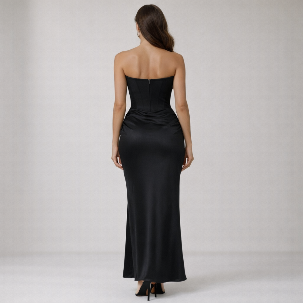 Corset Maxi Dress Women Strapless Bustier Bodice