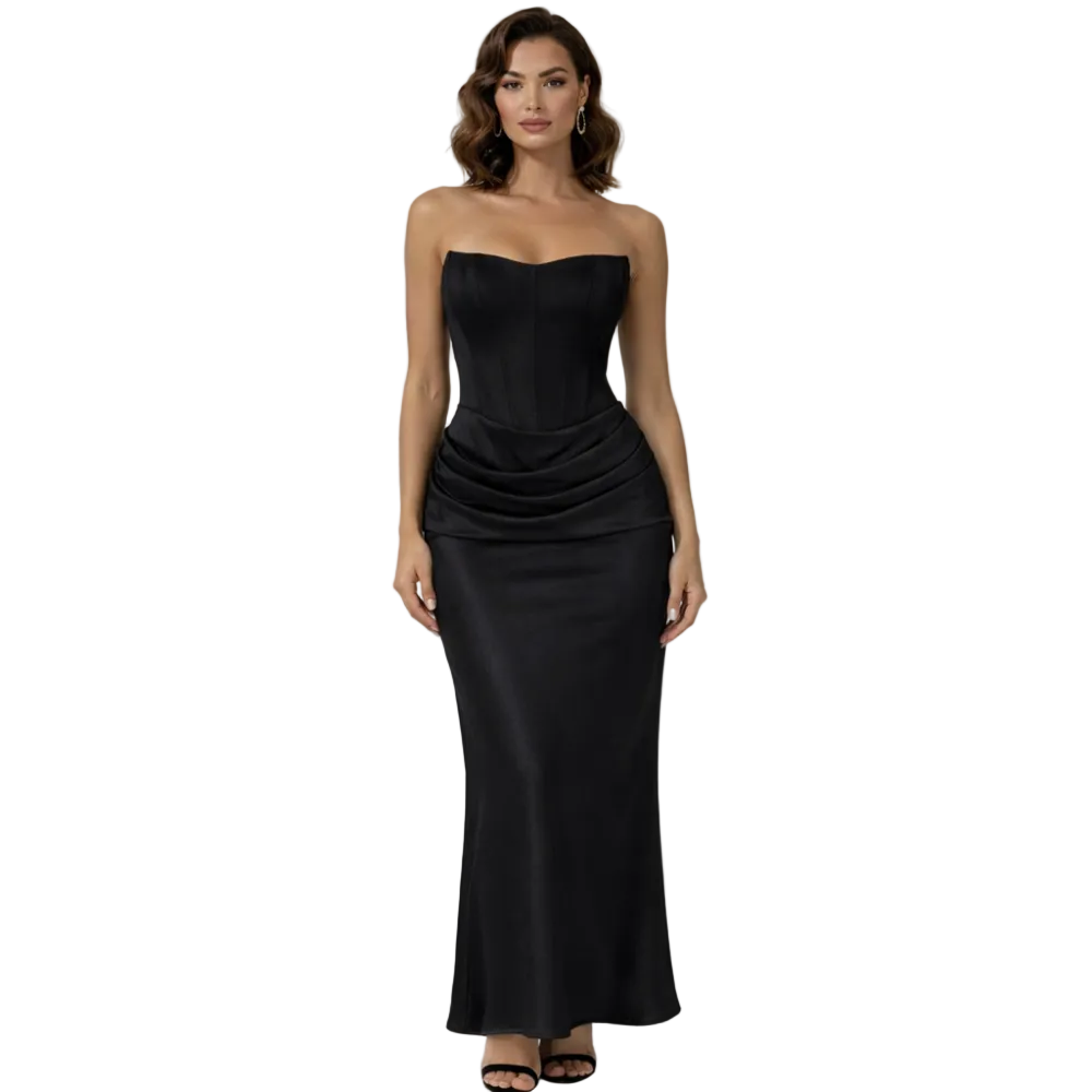 Corset Maxi Dress Women Strapless Bustier Bodice