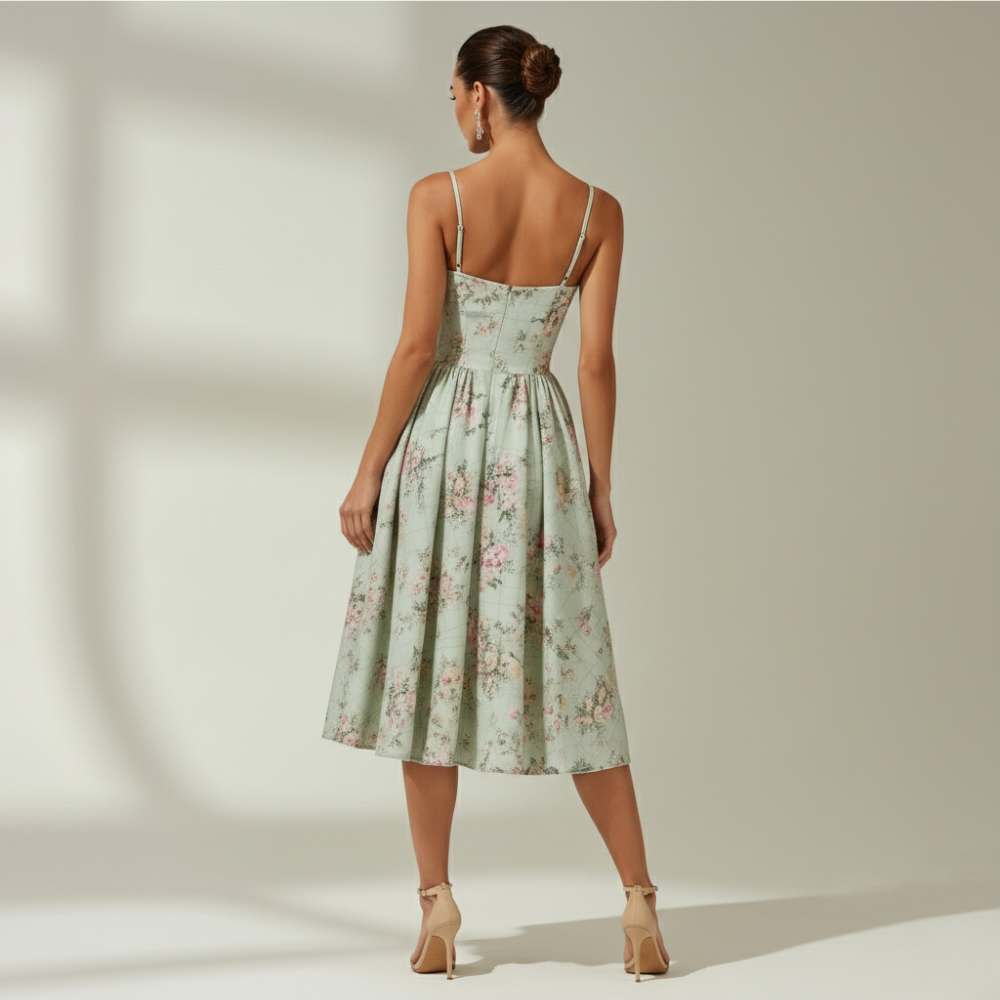 Corset Midi Dress Women Sweetheart Neckline Design