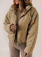 Women Puffer Jacket | Quilted Loose Fit with Zipper Front