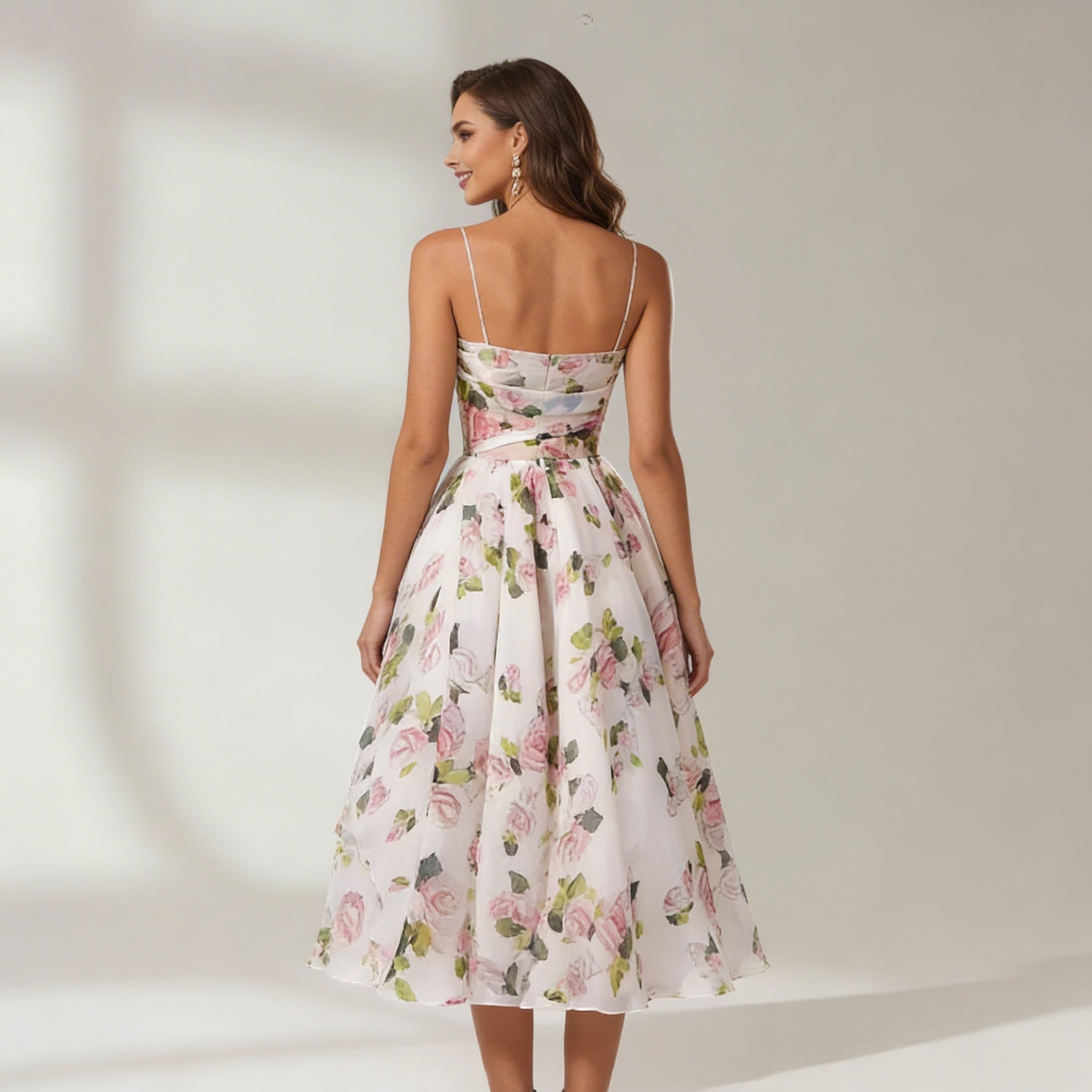 Dress Women Strapless Midi Floral Structured Bodice