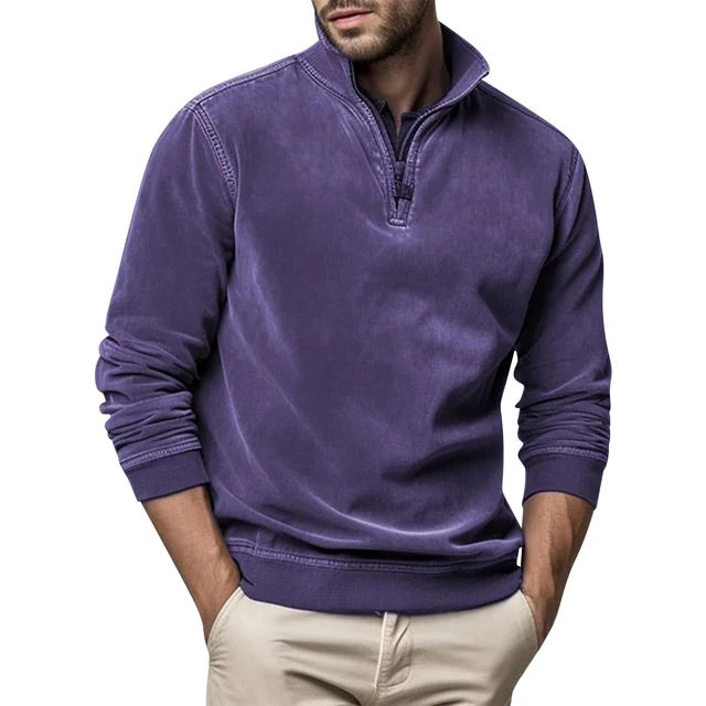 Men Sweater | Half-Zip Collar with Ribbed Cuffs and Hem