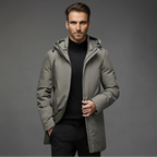Men Jacket | Hooded Full-Zip Fitted Cold Weather Outerwear