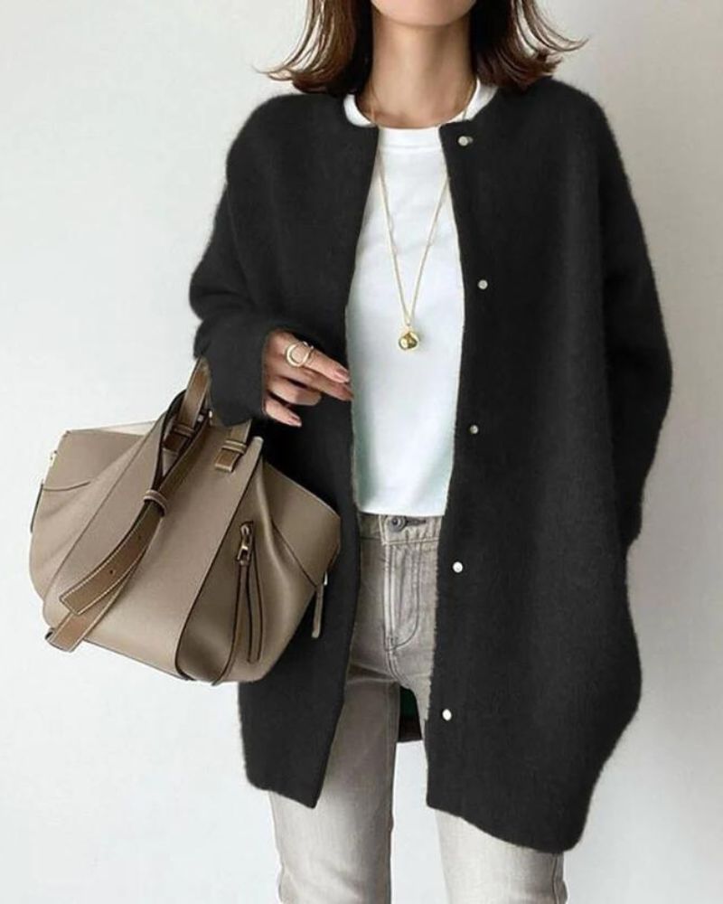 Women Set | Open Front Cardigan Sweater with Relaxed Cut