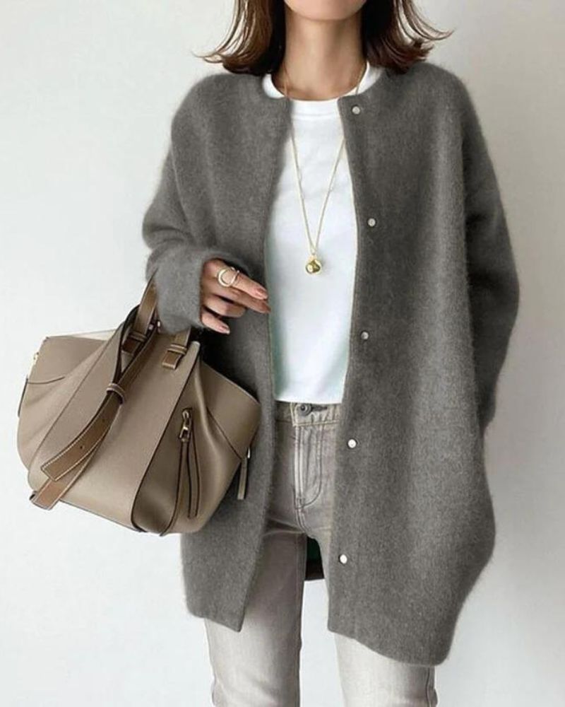 Women Set | Open Front Cardigan Sweater with Relaxed Cut