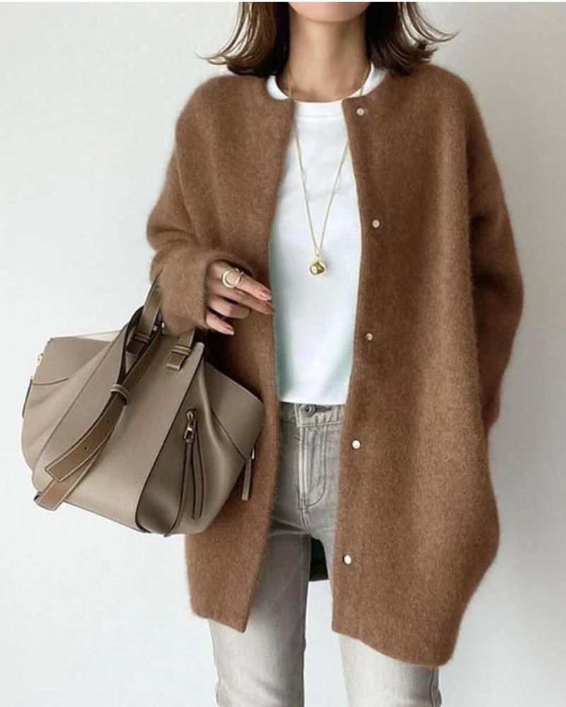 Women Set | Open Front Cardigan Sweater with Relaxed Cut