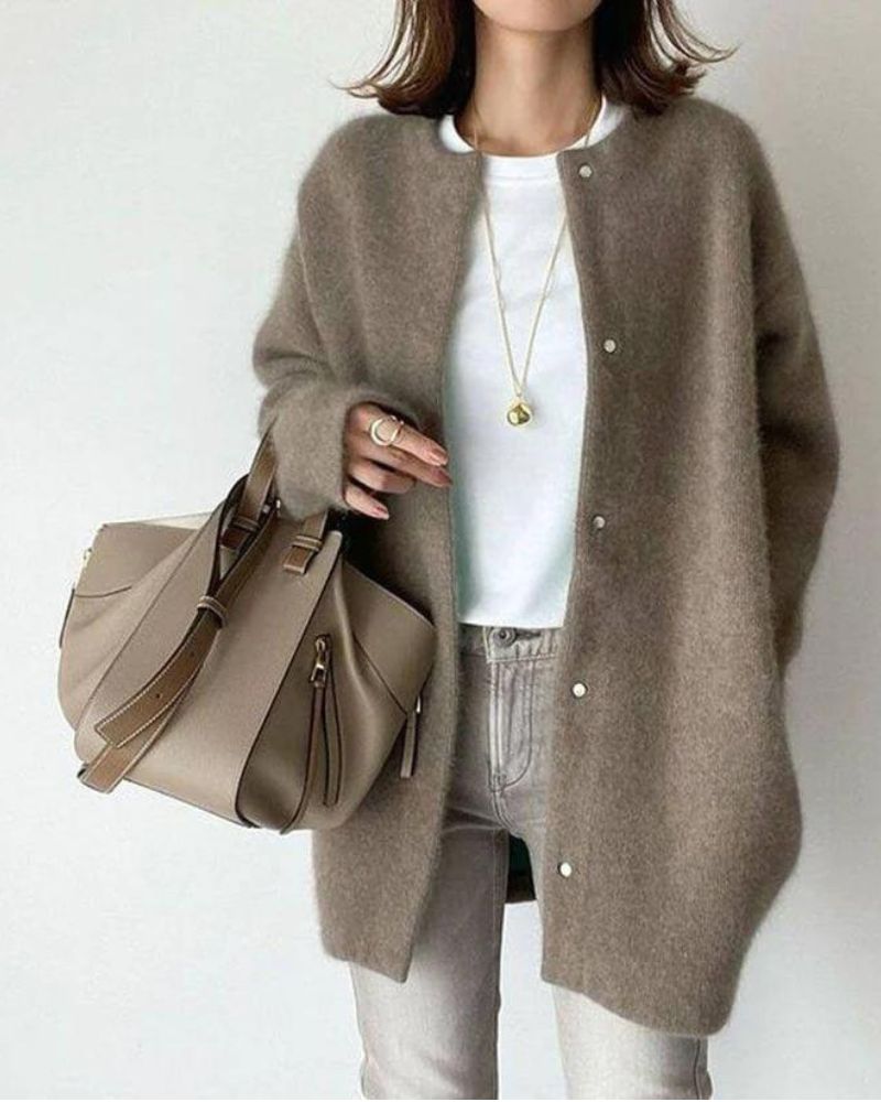 Women Set | Open Front Cardigan Sweater with Relaxed Cut