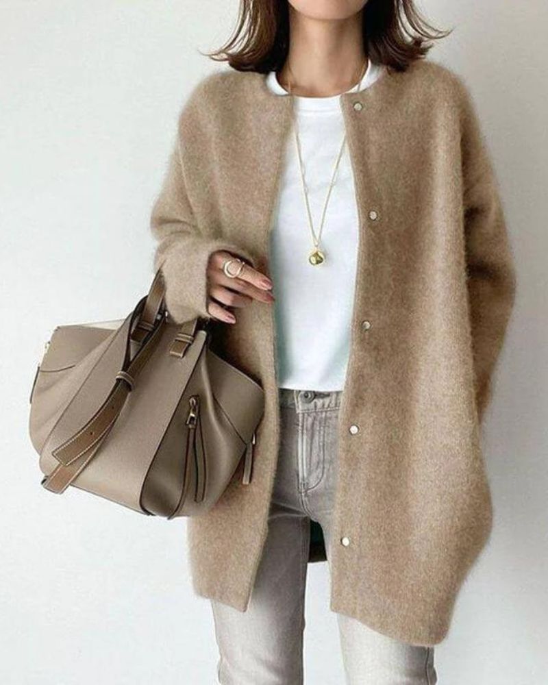 Women Set | Open Front Cardigan Sweater with Relaxed Cut