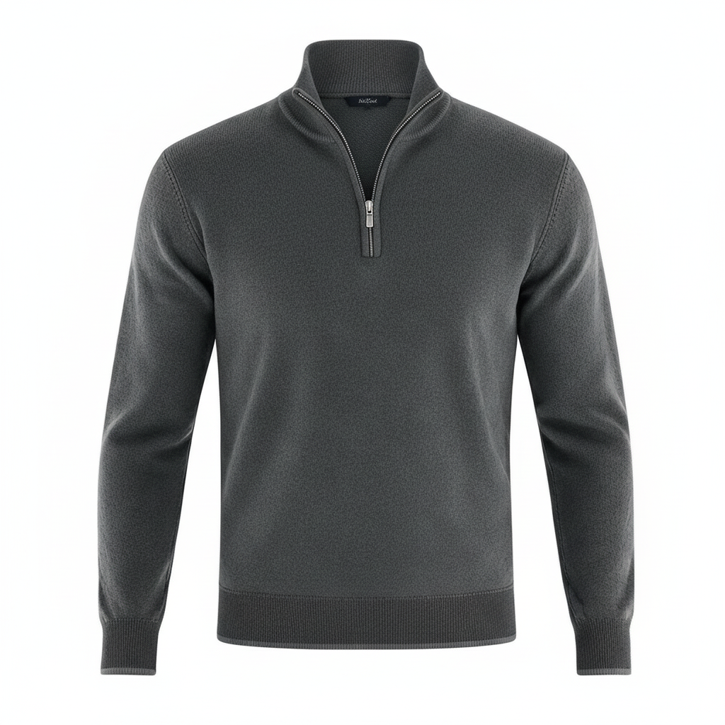 Men Sweater | V-Neck Fine Knit with Adjustable Front Zip