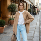 Women Cardigan | Loose Fit Round Neck with Front Pockets