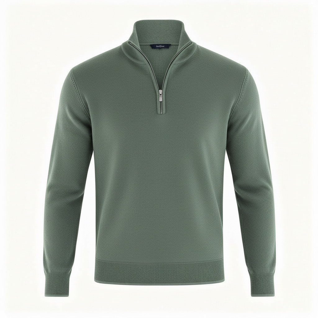 Men Sweater | V-Neck Fine Knit with Adjustable Front Zip