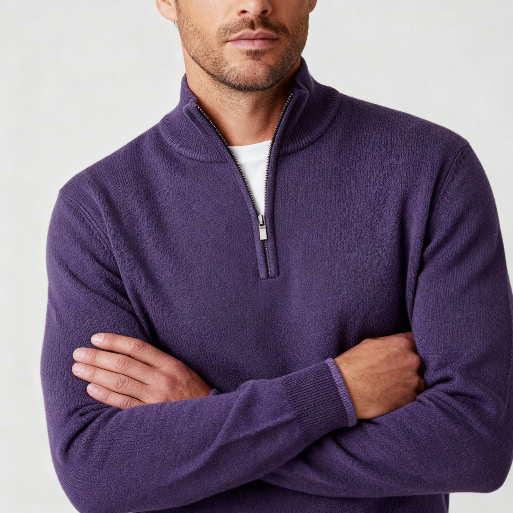 Men Sweater | V-Neck Fine Knit with Adjustable Front Zip