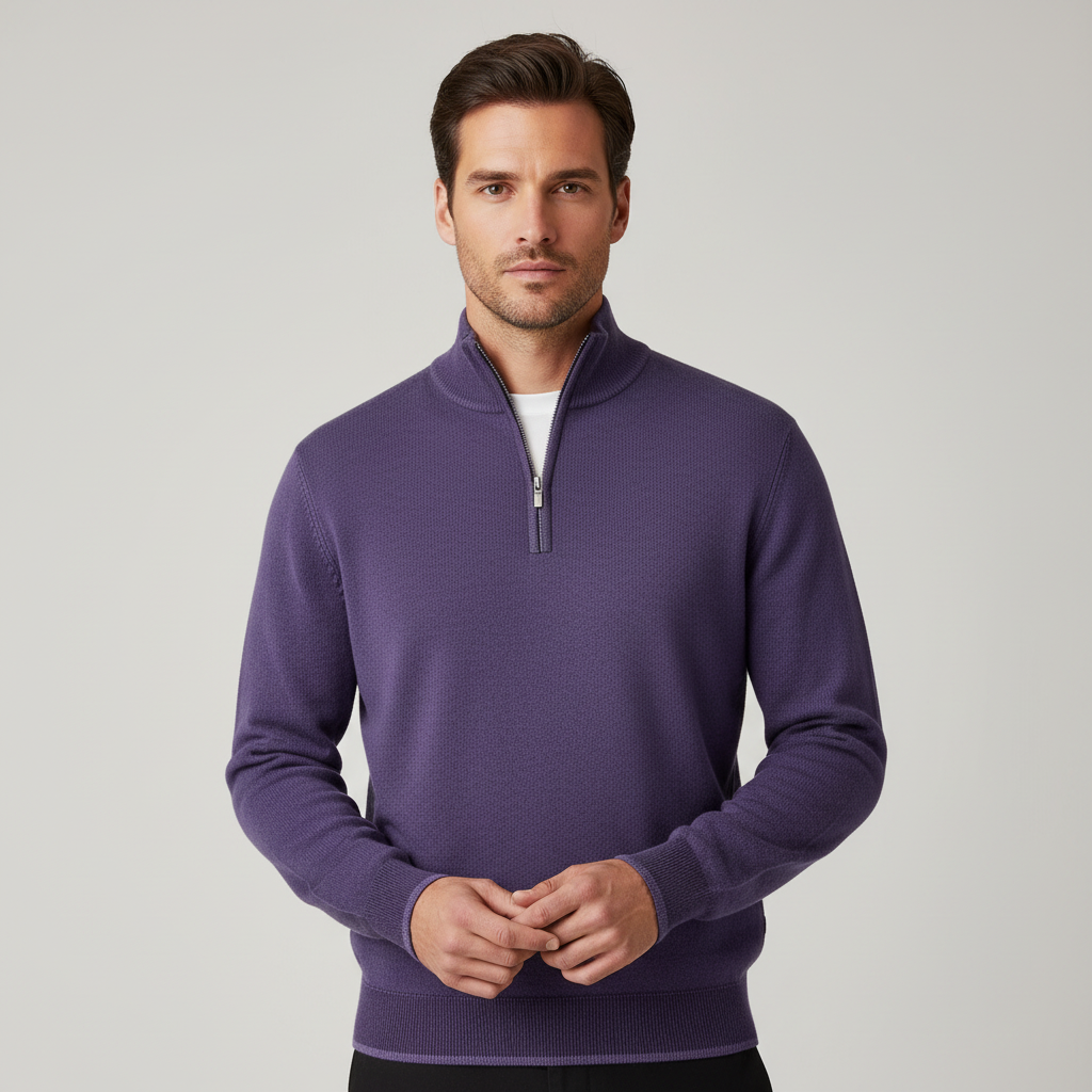 Men Sweater | V-Neck Fine Knit with Adjustable Front Zip