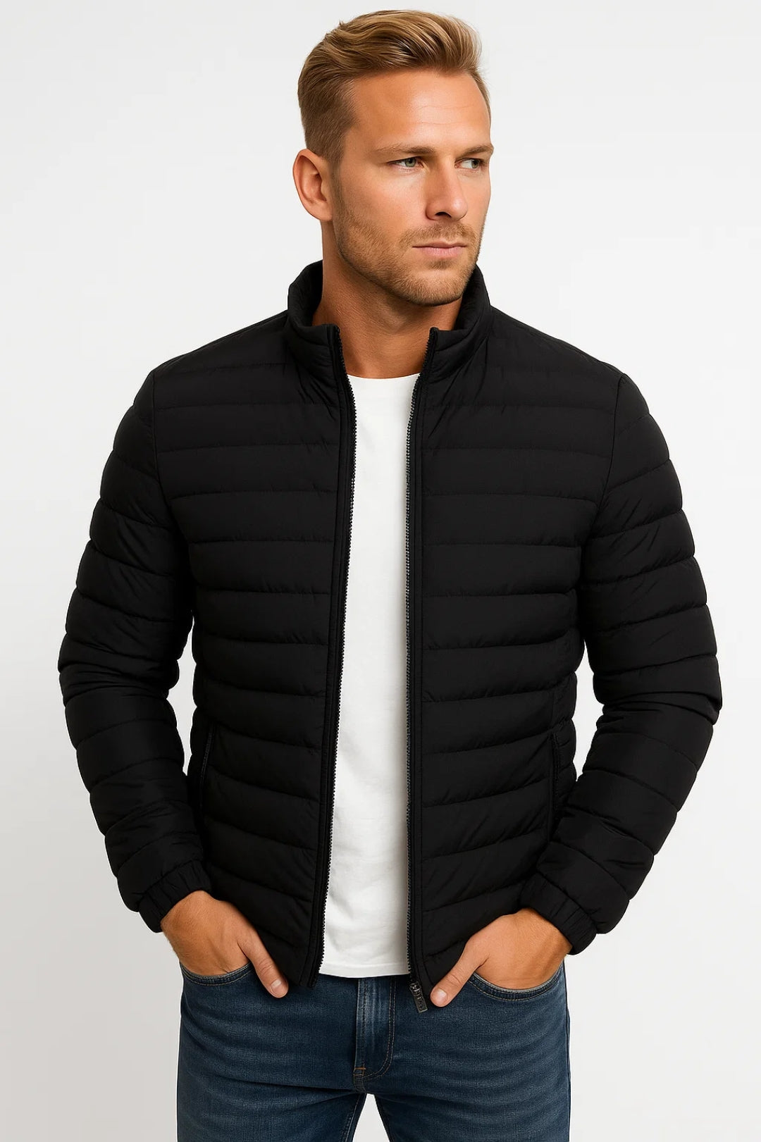 Men Jacket | Quilted Full-Zip with Elastic Cuffs Outdoor Fit
