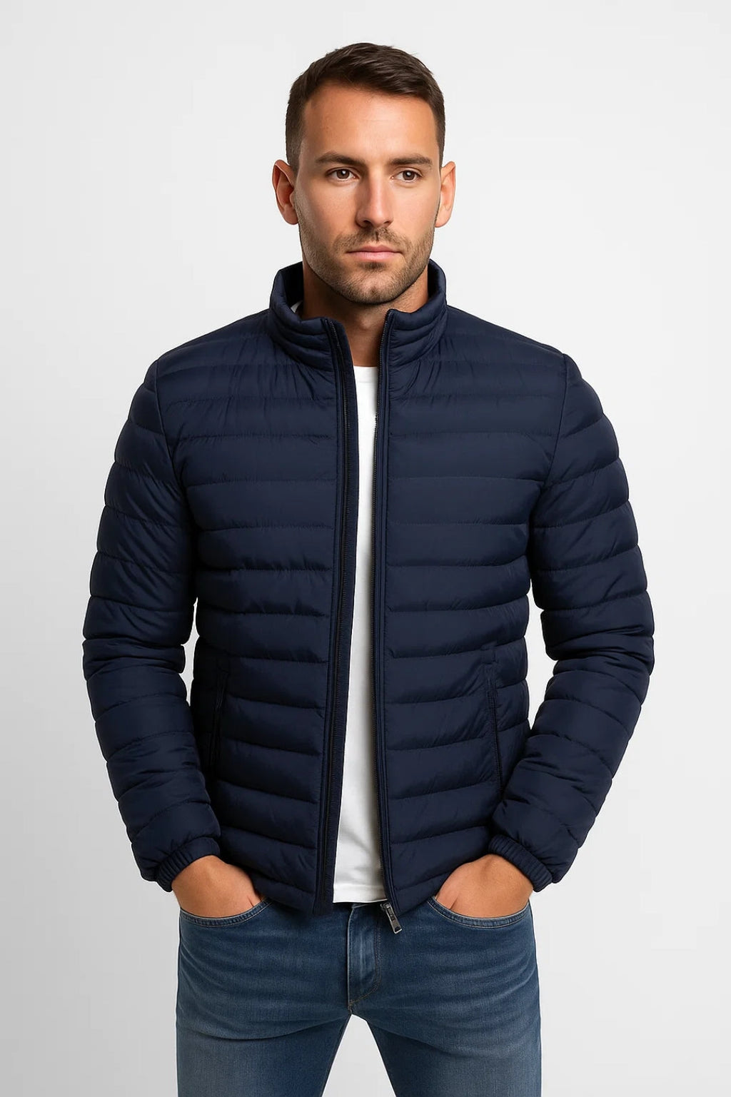 Men Jacket | Quilted Full-Zip with Elastic Cuffs Outdoor Fit