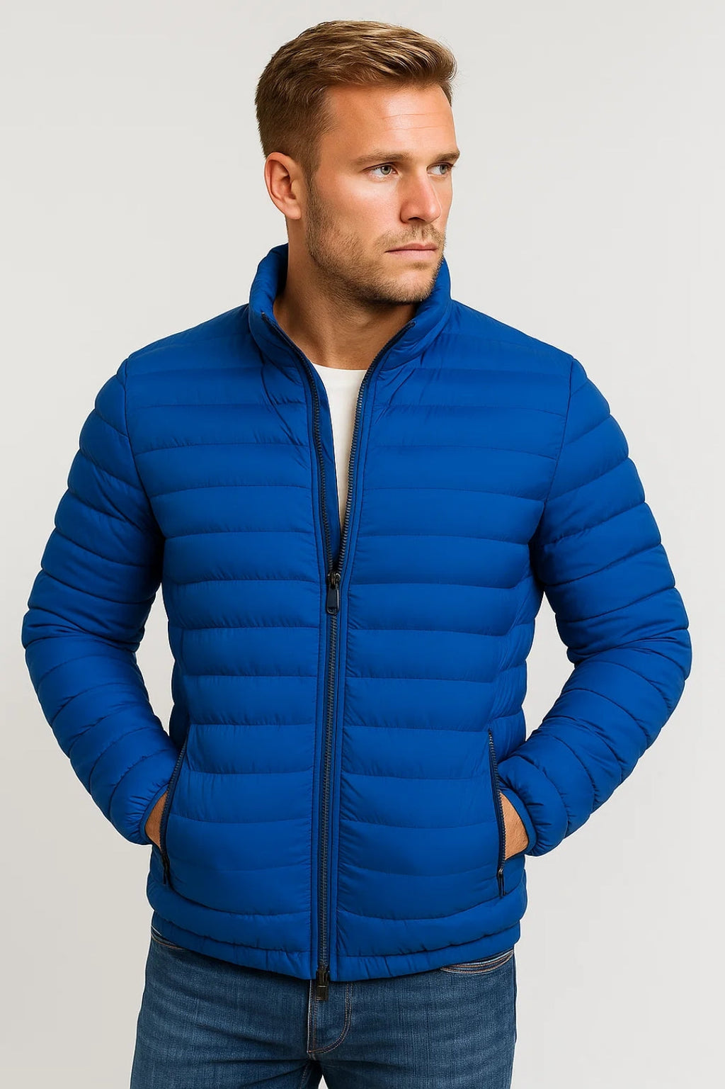 Men Jacket | Quilted Full-Zip with Elastic Cuffs Outdoor Fit