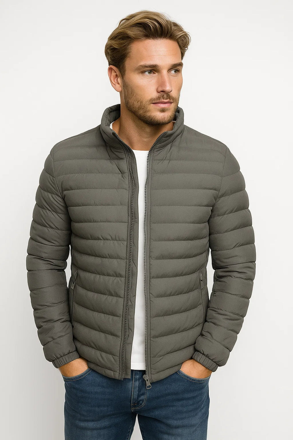 Men Jacket | Quilted Full-Zip with Elastic Cuffs Outdoor Fit