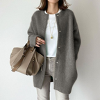 Women Cardigan | Loose Fit Round Neck with Front Pockets