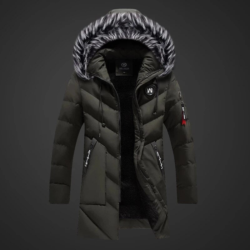 Men Coat | Long Hooded Cut with Zip and Snap Closure