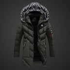 Men Coat | Long Hooded Cut with Zip and Snap Closure