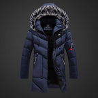 Men Coat | Long Hooded Cut with Zip and Snap Closure