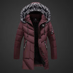 Men Coat | Long Hooded Cut with Zip and Snap Closure