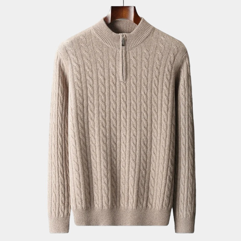 Men Sweater | Cable Knit Half-Zip Standing Collar Regular Fit