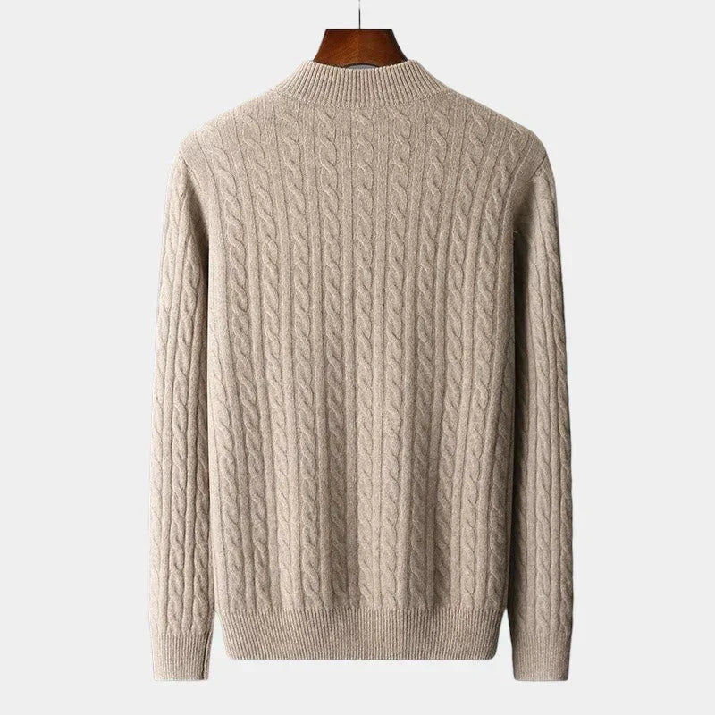 Men Sweater | Cable Knit Half-Zip Standing Collar Regular Fit