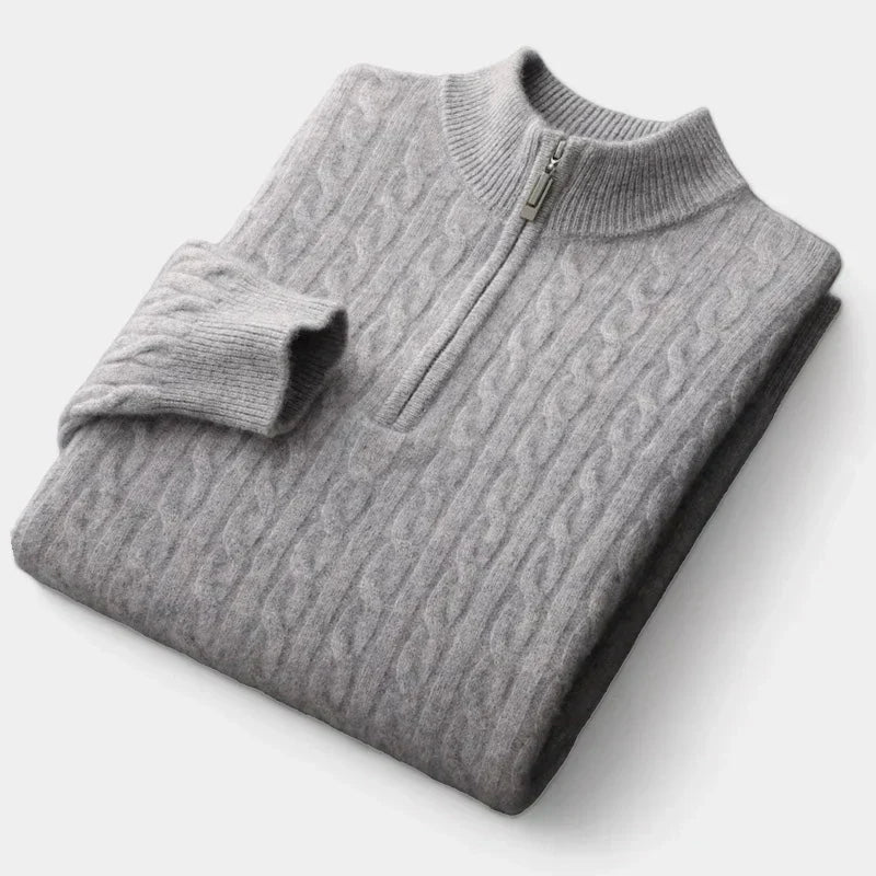Men Sweater | Cable Knit Half-Zip Standing Collar Regular Fit