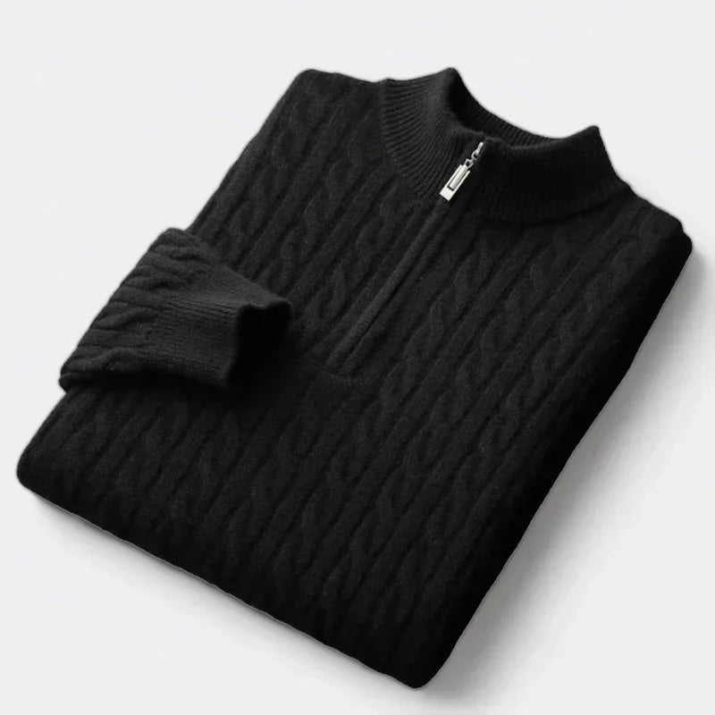 Men Sweater | Cable Knit Half-Zip Standing Collar Regular Fit