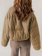 Women Puffer Jacket | Quilted Loose Fit with Zipper Front