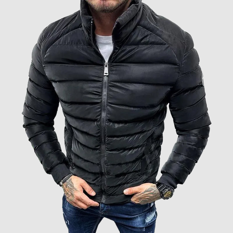 Men Jacket | Quilted Shell with Front Zip and Stand Collar
