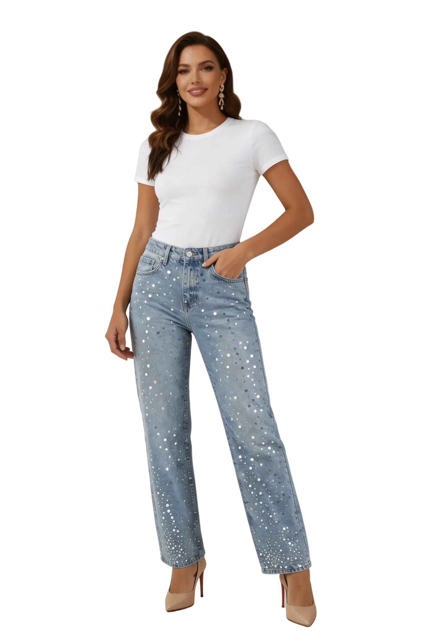 Jeans Women Baggy Fit Sparkle Design Detail Features