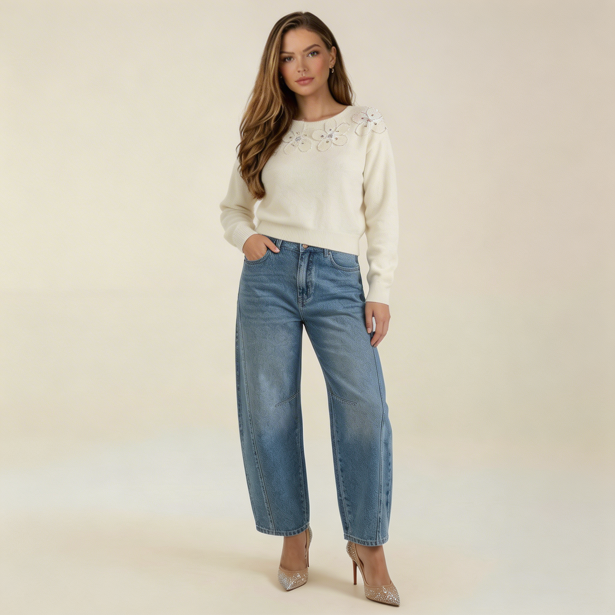 Jeans Women High Waisted Barrel Leg Relaxed Fit Cut