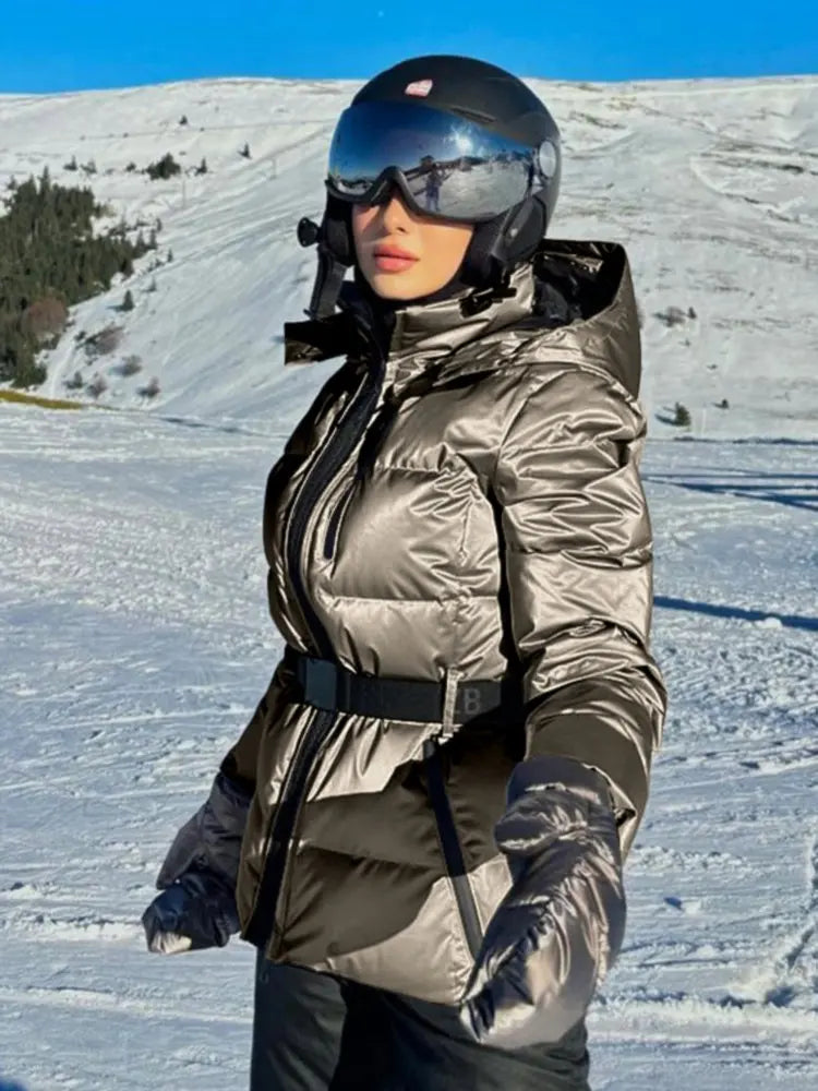Women Jacket | Quilted Ski Design with Belt and Hood