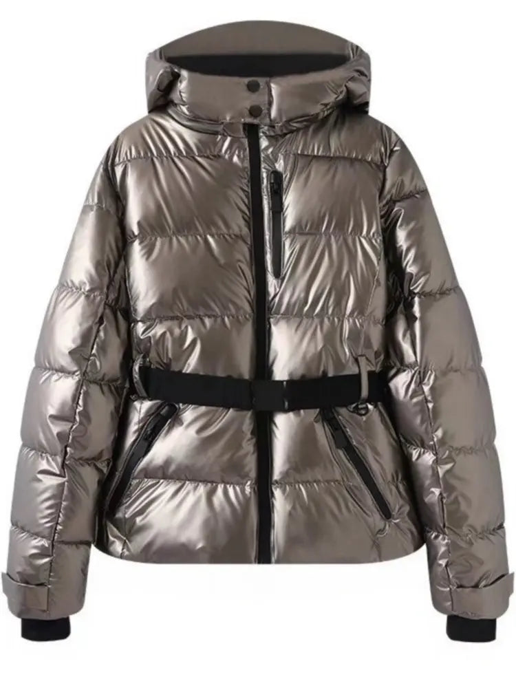 Women Jacket | Quilted Ski Design with Belt and Hood