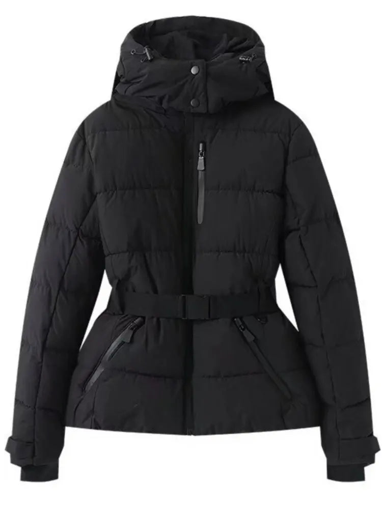 Women Jacket | Quilted Ski Design with Belt and Hood