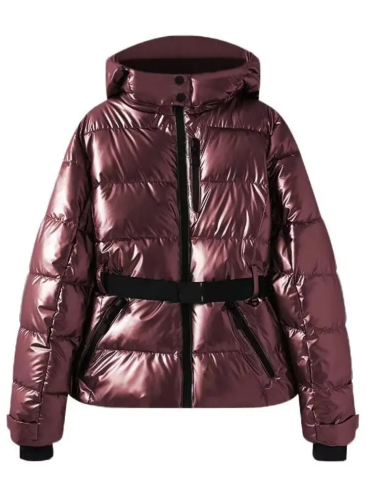 Women Jacket | Quilted Ski Design with Belt and Hood