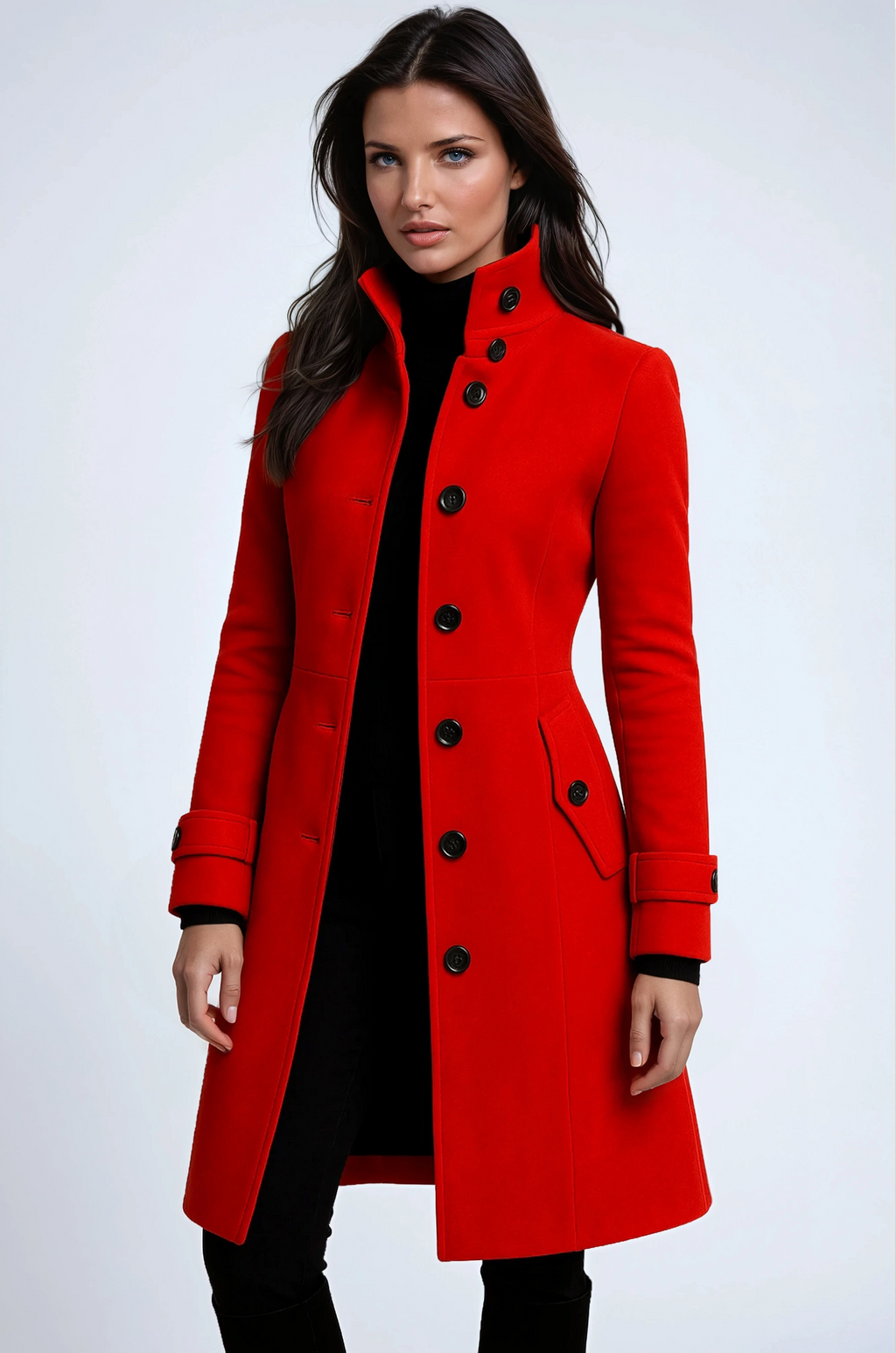 Women Coat | Knee-Length Fit with Front Button Closure