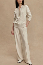 Women Set | Loose Fit with Zip Detail and Wide-Leg Trousers