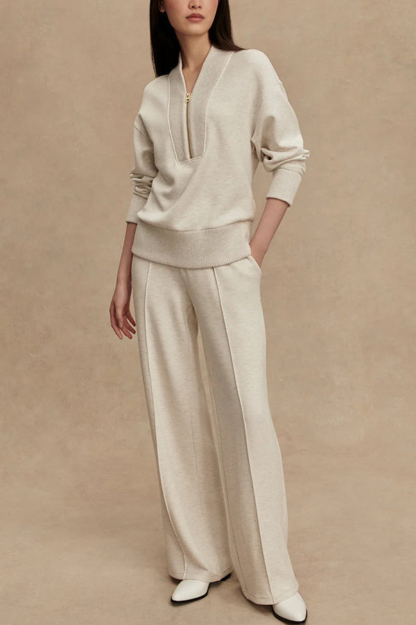 Women Set | Loose Fit with Zip Detail and Wide-Leg Trousers