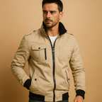 Men Jacket | High Collar Bomber with Zip Pocket Detail