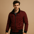 Men Jacket | High Collar Bomber with Zip Pocket Detail