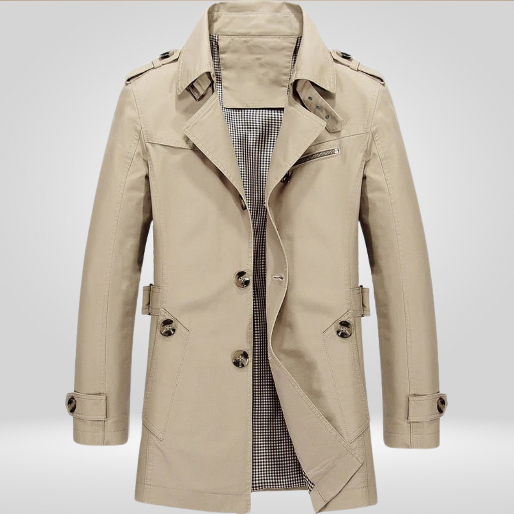 Men Coat | Regular Fit with Button and Belt Waist Closure