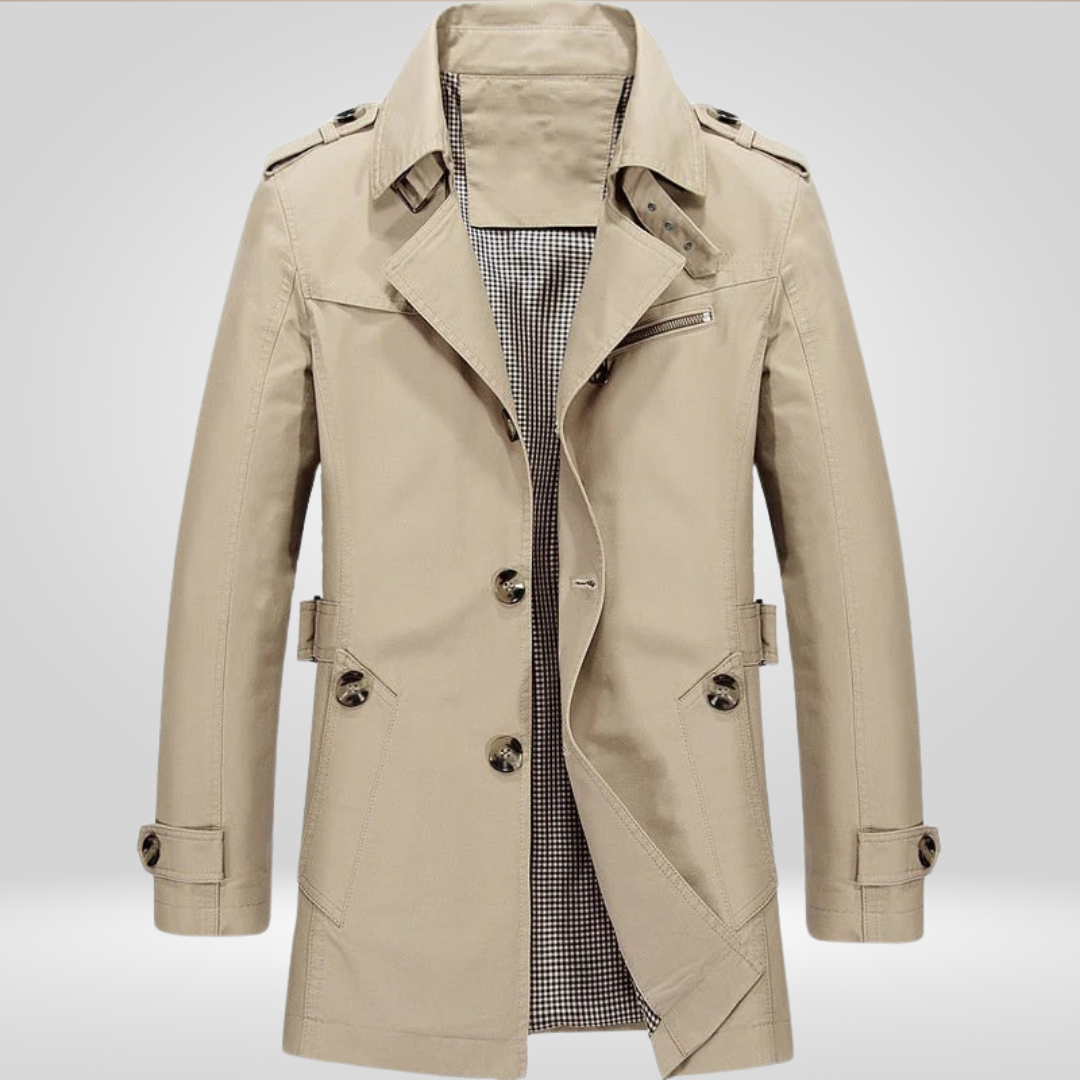 Men Coat | Regular Fit with Button and Belt Waist Closure