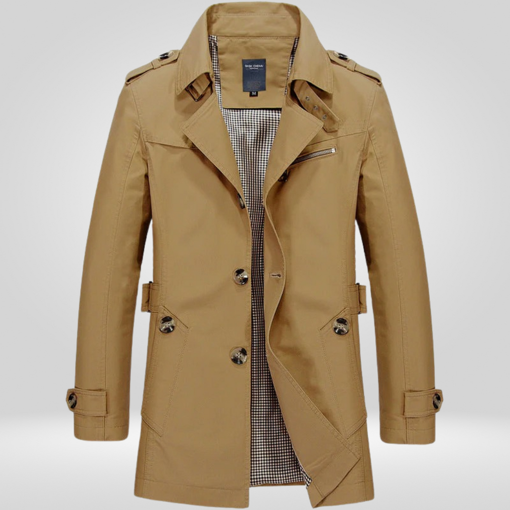 Men Coat | Regular Fit with Button and Belt Waist Closure