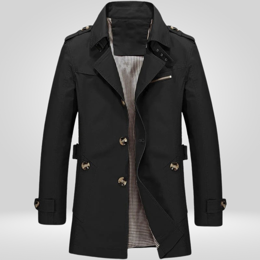 Men Coat | Regular Fit with Button and Belt Waist Closure
